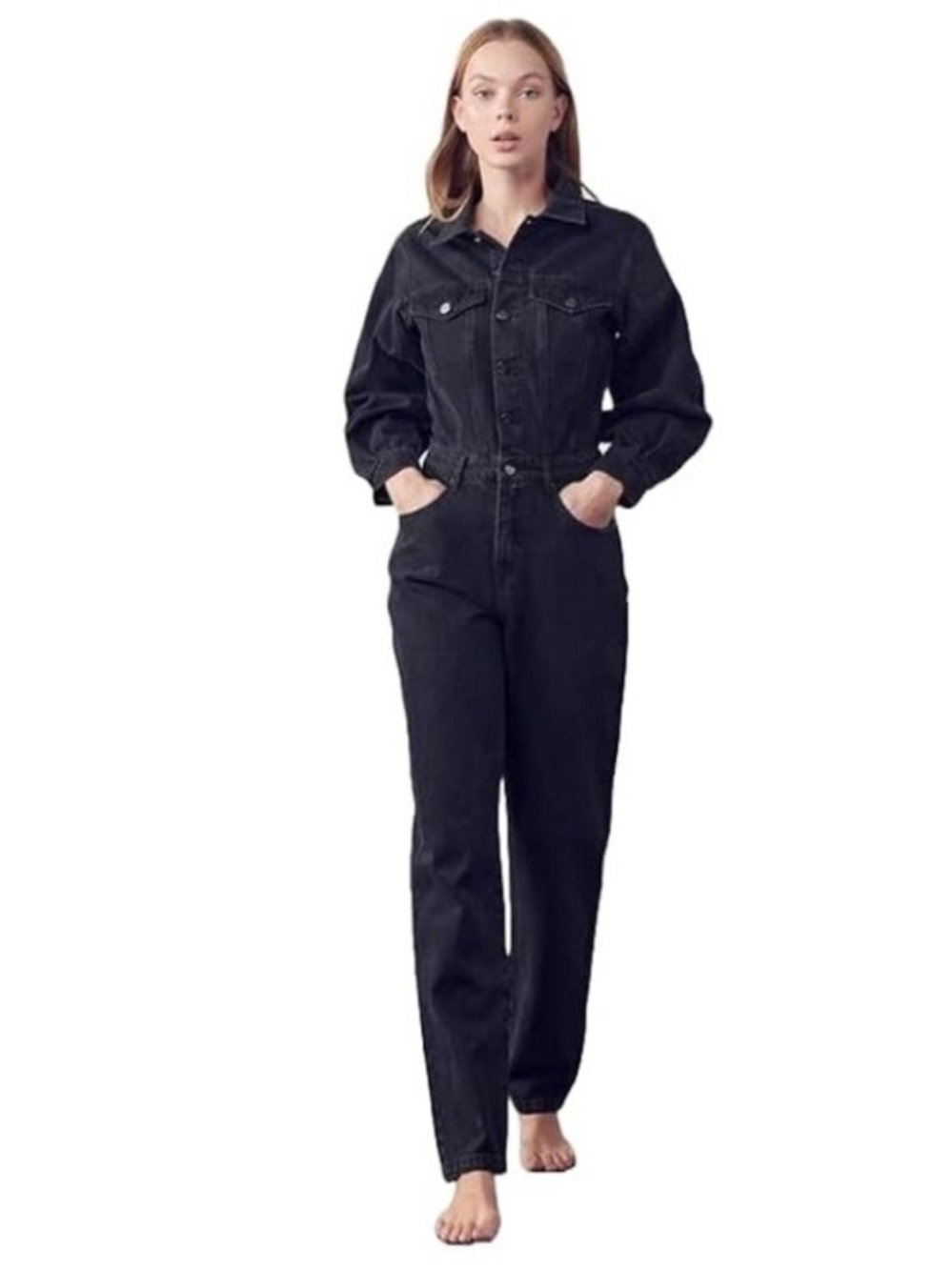 Insane Gene Black Denim Longsleeve Jumpsuit, Size S